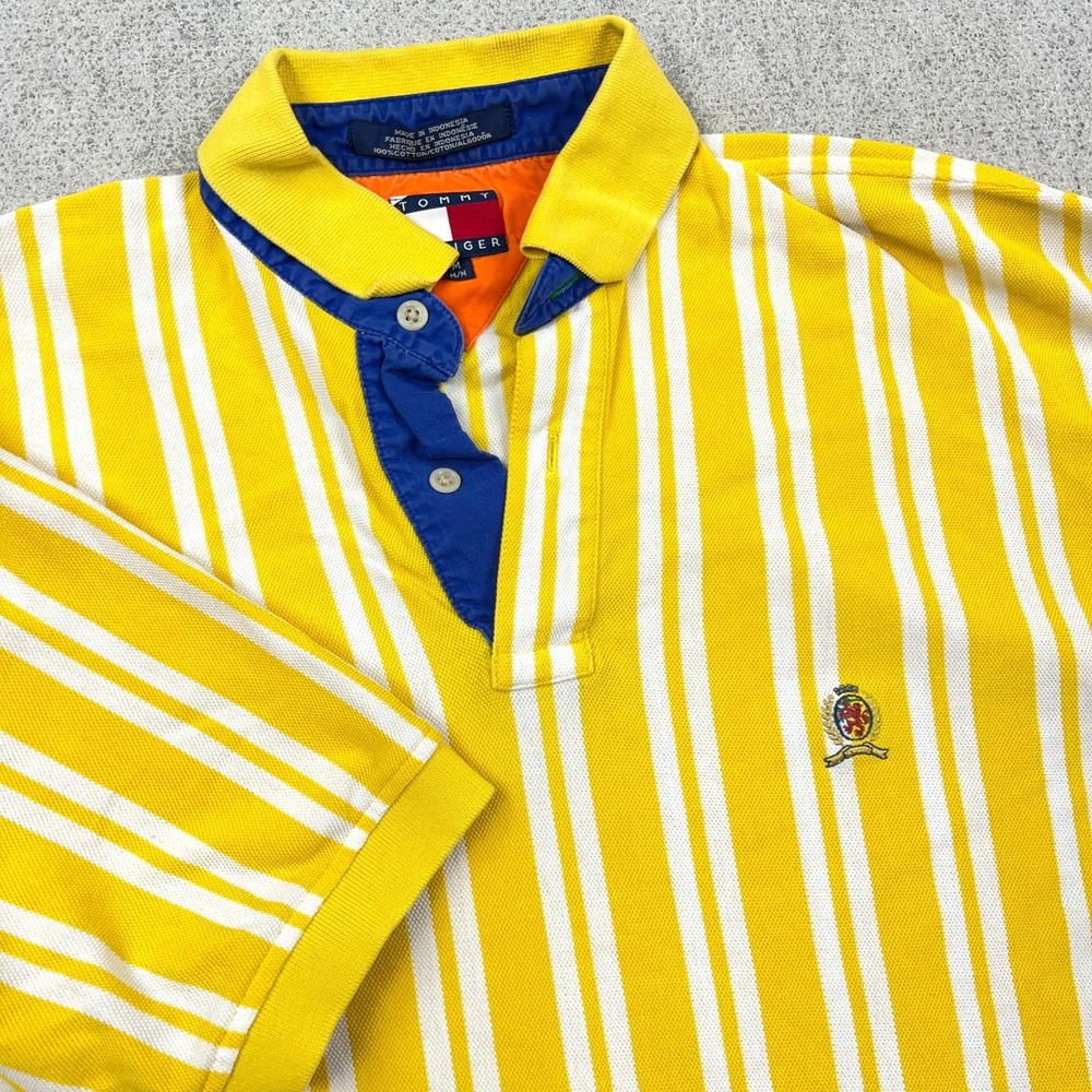 Vintage Tommy Hilfiger Polo Shirt Men Medium Yellow Striped Rugby 90s Vertical * - Picture 2 of 13